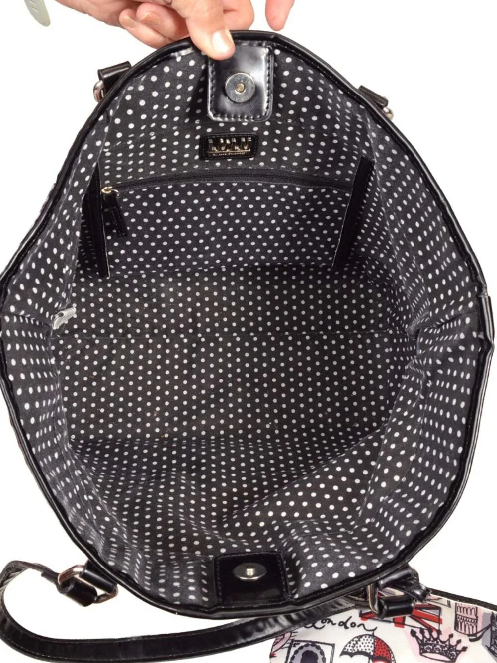 LULU GUINESS 'London Scenic' Black Vinyl & Fabric Tote & Coin Purse